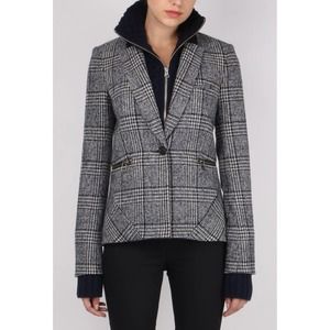 Veronica Beard Forest Knit Collar Schoolboy Blazer 4 Blue Plaid Tweed
